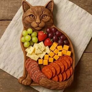 Wooden Cat-Shaped Charcuterie Board